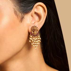 Pendientes de Moda Antiguos con Flores y Rubíes, Aleación de Zinc, Acabado Dorado, Colección Boda 172271 - Product Image 2