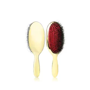 Escova de cabelo desembaraçadora para extensão de cabelo, pente de nylon e pêlos de javali, pente de plástico com alça preta personalizada para massagem