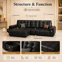 Canapé-lit électrique de luxe en cuir noir avec console centrale rétractable et porte-gobelets, structure métallique pour projets hôteliers et villas