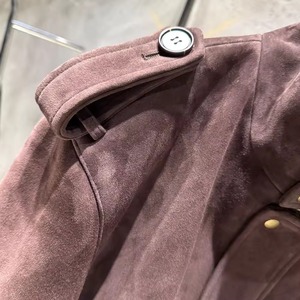 Veste bomber en daim véritable marron foncé respirante à col montant en cuir véritable surdimensionnée pour femmes automne 2025 Fermeture à glissière et boutons - Product Image 3