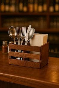 Portacucharas de Madera Hecho a Mano para Cocina, Organizador de Cubiertos de 2 Compartimentos, Soporte para Cucharas y Tenedores de Madera Natural Marrón para Encimera - Product Image 4