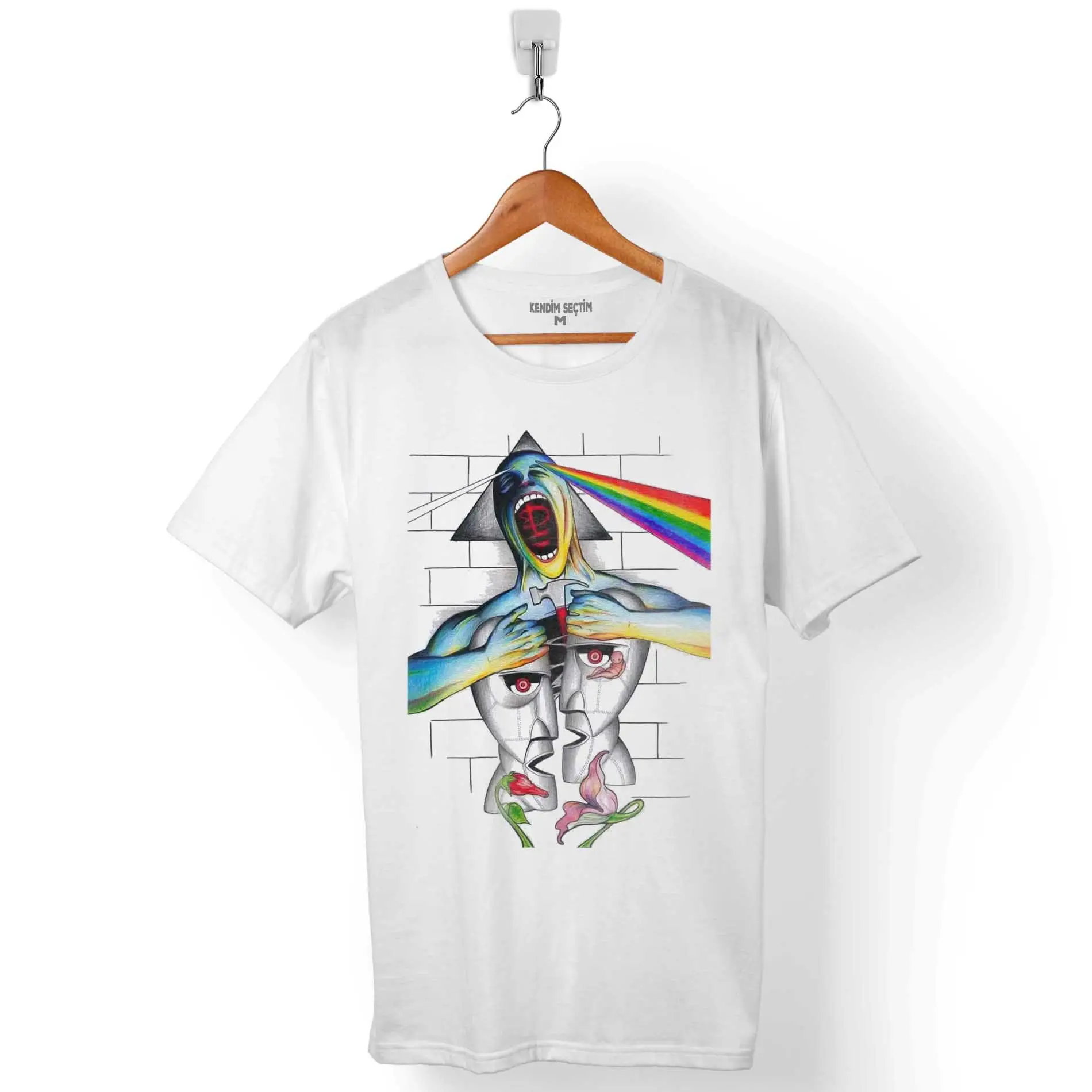 Floyd De Muur Rock Muziek Hoge Kwaliteit Aangepaste Grafische Bedrukte Mannen T-Shirt 100% Katoen Groothandel