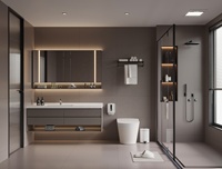 Meuble de salle de bain mural moderne en mélamine de luxe avec effet marbre suspendu, style ardoise, pour rangement et vasque