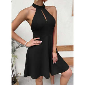 Vestido Mini de Crepé con Cuello Alto y Hombros Descubiertos para Mujer de Jane's, con Detalle de Encaje en la Espalda - Elegante Vestido de Fiesta sin Mangas con Corte en A - Product Image 2