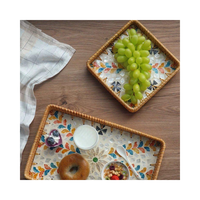 Plateau en rotin naturel couleur or 99 Gold Data Lucy du Vietnam, rectangulaire ou rond, pour service