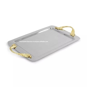Stylish Serving <b>Trays</b> for Home Hotel Restaurant Metal & Glass <b>Jewelry</b> Storage <b>Trays</b> Silver Color Rectangle Shaped <b>Trays</b> Supplies - Product Image 2