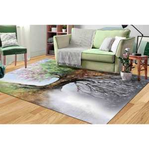 Tapis imprimé moderne : Motif arbre des quatre saisons et vue sur couloir, pour cuisine tendance style ferme, tapis gobelin - Product Image 2