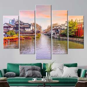 Impresión en lienzo de paisaje urbano elegante: arte mural urbano moderno, mezcla de 5 piezas: Gallery Wrap - Product Image 1