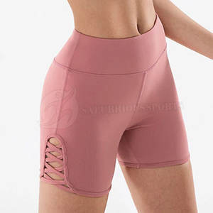 Femmes OEM Logo Brodé Taille Élastique Gym Hip Motif Booty Shorts Couleur Unie Shorts De Sport En Gros - Product Image 5