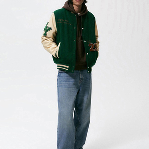 Veste universitaire Letterman de baseball High Street personnalisée du fabricant OEM, support de broderie en chenille de haute qualité, manches en cuir - Product Image 5