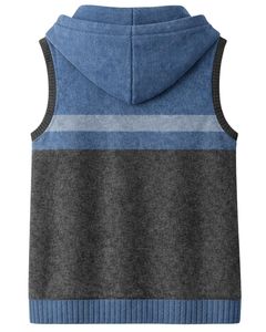 Gilet sans manches en tricot à capuche personnalisé pour homme, bleu et anthracite, mélange de laine et d'acrylique, fermeture éclair, veste décontractée d'hiver - Product Image 2