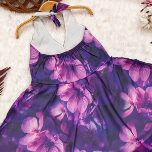 Vestido de Fiesta sin Mangas con Estampado Floral Morado para Niñas de Shoryam Fashion |   Tela Suave, Hasta la Rodilla, Para Todas las Temporadas, Cumpleaños, Festivo - Product Image 3