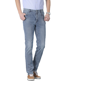 กางเกงยีนส์ทรงตรงแบบคลาสสิกสำหรับผู้ชาย ทรงเข้ารูป ผลิตจากผ้าฝ้ายฟอกแบบโรงงาน เหมาะสำหรับใส่ลำลองในฤดูใบไม้ร่วง เอวกลาง - Product Image 2