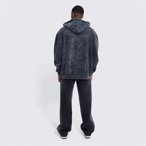 OEM Winter <b>Black</b> 280g 100% Cotton <b>Fleece</b> Acid Washed Zipper Regular Fit Casual Breathable Quick Dry Hoodies for <b>Men</b> Custom - Product Image 3