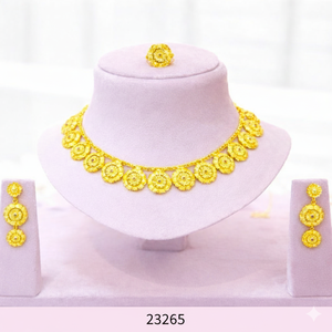 Elegante Juego de Collar Gargantilla Floral Chapado en Oro con Pendientes a Juego, Joyería de Imitación para Mujer, Modelo 23115, Venta al por Mayor - Product Image 5