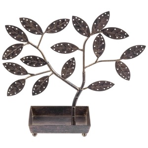 Support de rangement pour bijoux en métal en forme d'arbre avec motif de feuilles, porte-boucles d'oreilles et plateau, présentoir de bureau pour la décoration de la maison, 12x12,5x3,5 pouces - Product Image 2