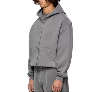 Sweats à capuche à épaules tombantes pour hommes, tendance, prix bas, fabriqués au Pakistan, sweats à capuche à fermeture éclair délavés à l'acide pour hommes et sweats à capuche personnalisés - Product Image 4