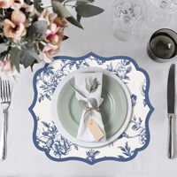 120 Stück Blaue Blumen-Papier-Tischsets 37 cm Einweg-Chinoiserie Blumen-Papier-Tischsets für Hochzeit Brautparty Tee-Party Dekoration