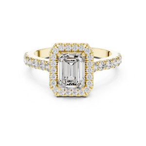 Anillo de Compromiso de Oro Amarillo de 14K con Esmeralda y Diamantes Redondos |   Anillo de Aniversario |   Diamante Cultivado Nuevo - Product Image 1