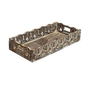 Bandeja de servicio de madera torneada a mano de primera calidad Diseño único de alta calidad para un servicio elegante de alimentos y bebidas - Product Image 2