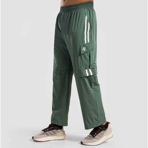 Pantalon cargo ample à taille basse en tissu de laine pour homme avec logo personnalisé, rayures et fermetures éclair décoratives disponibles, vert, tailles XL à 6XL - Product Image 1