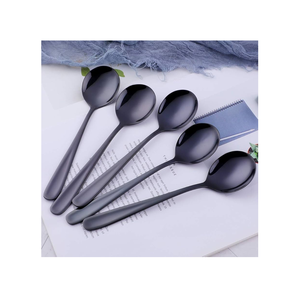 High Quality <b>Mirrored</b> Steel Dessert Spoon 5 Pieces Wedding <b>Black</b> Matte Stainless Steel Spoons Best Designer Low Price - Product Image 1