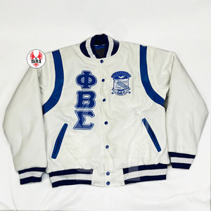 Phi Beta Sigma Varsity Letterman Jacket Royal Blue White Lightweight Waterproof Greek Letters Fit Fraternity Greek Outerwear - Product Image 1