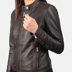 High Quality Women's Fashion Satin Leather <b>Jacket</b> <b>Mandarin</b> <b>Collar</b> Winter Tanned Customized Colors Latest Design Plain Dyed - Product Image 2