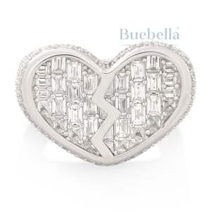 Full Iced Chunky Broken Heart Shaped Moissanite Round Baguette In S925 Sterling <b>Silver</b> Hip Hop Style <b>Ring</b> For <b>Men</b> - Product Image 5