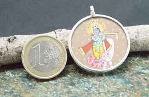 Krishna 925 pendentif en argent véritable peint à la main fleur conception artisanat religieux pour mariage et fête collier de fiançailles - Product Image 6