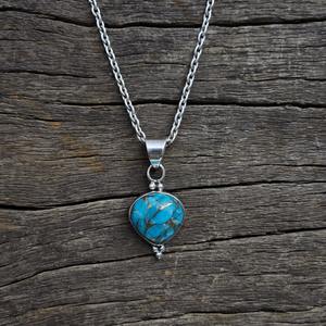 Colgante de Plata de Ley 925 con Turquesa y Cobre, Estilo Bohemio, Forma de Gota, Mini, 2.7cm, Unisex, para Toda Ocasión - Product Image 6