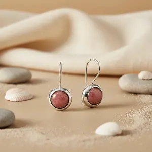 Pendientes Colgantes con Piedras Preciosas Rosa Plateado Chic para Joyería de Moda Femenina - Product Image 3