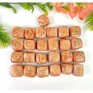 Juego de Runas de Piedra Lunar Melocotón, 25 Piezas, Grabadas, Cristales Curativos Pulidos, Venta al por Mayor - Product Image 1