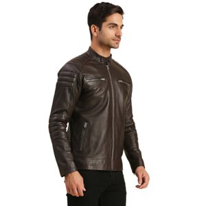 Luxurious <b>Brown</b> <b>Leather</b> Biker <b>Jacket</b> for <b>Men</b> with Durable Zipper Closure, Quilted Detailing, and Convenient <b>jacket</b> for <b>men</b> - Product Image 4