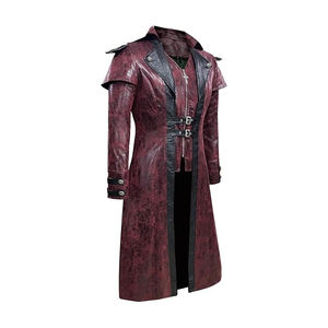 Plus Size Vintages Medieval-Steampunk Gothic Breathable <b>Black</b>-Halloween Longed Cosplay-Hooded Leather <b>Coats</b> - Product Image 1