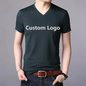 Logo personnalisé imprimé 100% coton T-shirt col en V motif solide coupe surdimensionnée avec manches courtes col en V - Product Image 4