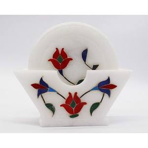 Dessous de verre en marbre avec bandes de laiton Pierre de marbre de luxe de taille personnalisée et incrustation de métal Dessous de verre en pierre Tasse pour thé ou café - Product Image 4