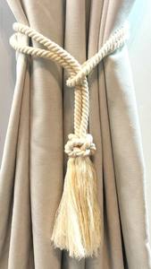 <b>Curtain</b> tiebacks -- drapery tiebacks -- <b>White</b> Cotton Diamond Knot Tieback - Handmade Tassel Accent - Product Image 4