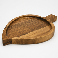 Bandeja de Servir de Madera de Acacia con Forma de Hoja, con Asa y Borde Elevado para Queso, Frutas, Aperitivos y Postres