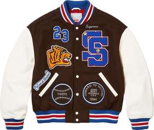 Classic Varsity Jacket with Wool Body Leather Sleeves Snap Front Ribbed Cuffs Cozy Lining-<b>Stand</b> Collar Thin Thickness - Product Image 5