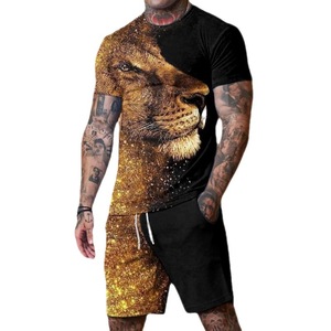 Ensemble short de sport pour homme fitness taille haute slim yoga simple ensemble short et chemise grande taille - Product Image 1