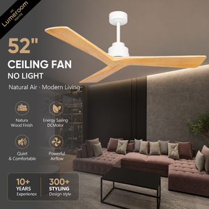 52 Inch <b>Ceiling</b> <b>Fan</b> No Light Modern Solid Wood <b>Ceiling</b> <b>Fan</b> Quiet DC Motor <b>Remote</b> <b>Control</b> Patio <b>Ceiling</b> <b>Fan</b> - Product Image 1