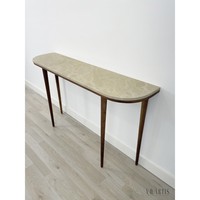 Table console d'entrée étroite et moderne avec 4 pieds en bois de noyer américain massif et plateau en marbre, style villa