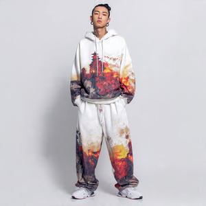Venta al por mayor chándal de gran tamaño personalizado | Sudadera con capucha de sublimación + Pantalones de chándal acampanados | Estilo de calle holgado - Product Image 1