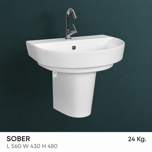 Lavabo de Pedestal Rectangular Cromado SOBER SET con Montaje en Pared, Grifo Monomando de Palanca, Diseño Minimalista, 12L - Product Image 3