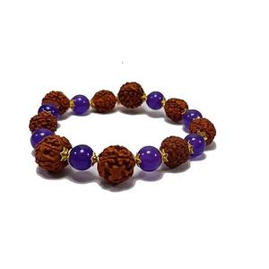 Bracelet en cristal Rudraksha et améthyste perles rondes 8mm pierre gemme bijoux de mode hommes et femmes cadeau énergie - Product Image 1