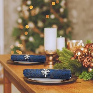 Flocon de neige allemand en argent sterling, rond de serviette en papier Flocon de neige de Noël Anneau de serviette en strass Décoration de table pour les mariages - Product Image 6