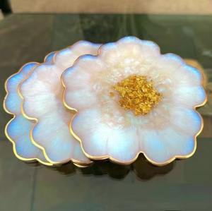 Modern Brown Resin <b>Coaster</b> with Minimal <b>Gold</b> Glitter Multipurpose Decorative Organizer for Kitchen Coffee Table and Events - Product Image 4