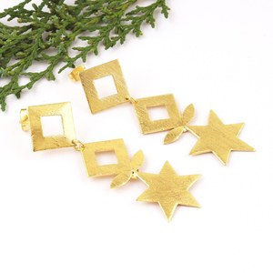 Boho Style Wooden Metal Earrings Large Round Geometric Dangle Trendy Design Comfortable Lightweight - Product Image 3