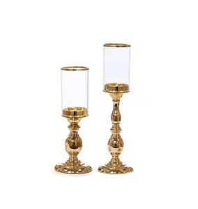 Bougeoir en métal finition dorée aspect luxe pour événements, mariages et restaurants décoration de table - Product Image 2